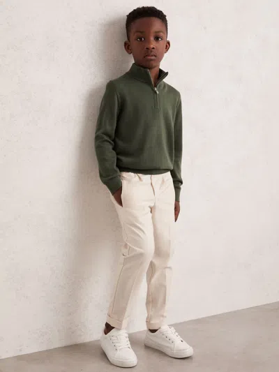 Reiss Kale Green 3-9 Yrs Merino Wool Half-zip Funnel Neck Jumper