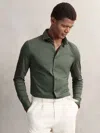 Reiss Kale Green Duke Cotton-jersey Button-through Shirt In Green