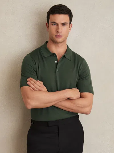 Reiss Kale Green Manor Merino Wool Short-sleeve Polo Shirt