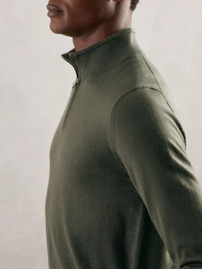 Reiss Kale Green Merino Wool Half-zip Jumper