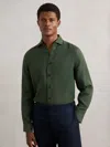 Reiss Kale Green Linen Cutaway-collar Shirt In Green