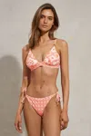 Reiss Cream/coral Printed Side Tie Bikini Bottoms In Cream/coral