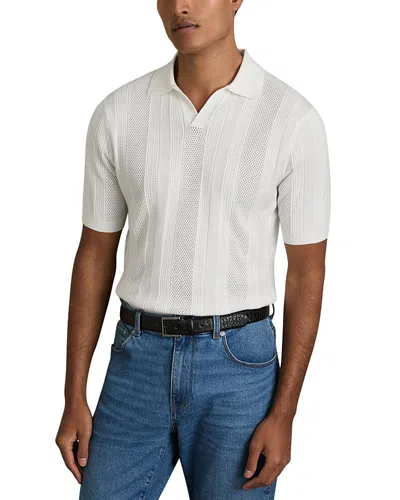 Reiss Kansas Open Collar Stripe Textured Knitted Polo Shirt In White
