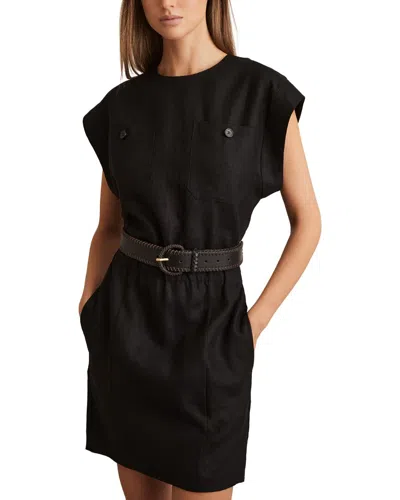 Reiss Karly Short Sleeve Linen Dress In Black
