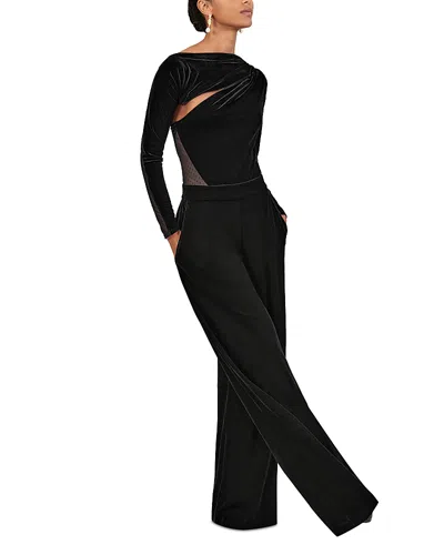 Reiss Karoli Long Sleeved Velvet Jumpsuit In Black