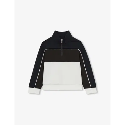 Reiss Kids' Katoon Half-zip Stretch-woven Sweatshirt 3-13 Years Chocolate Brown Navy Off