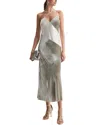 Reiss Silver Keeley Silk-velvet Asymmetric Strap Midi Dress In Silver