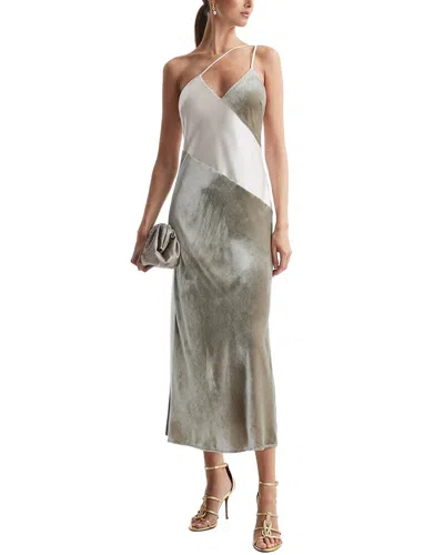 Reiss Silver Keeley Silk-velvet Asymmetric Strap Midi Dress