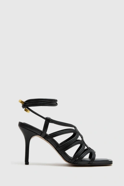 Reiss Keira - Black Strappy Open Toe Heeled Sandals, Uk 5 Eu 38