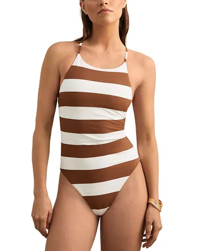 Reiss Kennedy Cross Back One Piece Swimsuit In Brown