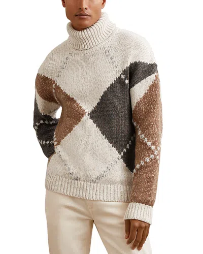 Reiss Kennedy Relaxed Fit Roll Neck Argyle Sweater In Brown