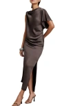 Reiss Kenzie Asymmetric Satin Gown In Brown