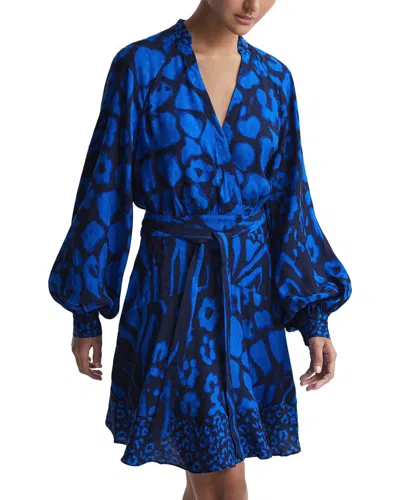 Reiss Blue/navy Kerri Printed Blouson Sleeve Dress
