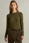 Reiss Khaki Wool Blend Crew Neck Jumper With Cashmere In Khaki