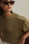 Reiss Khaki Relaxed Satin Blouse In Khaki