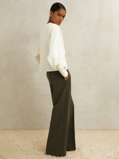 Reiss Khaki Atelier Crepe Wide-leg Trousers In Green
