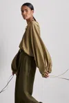 Reiss Khaki Atelier Gathered Satin Top In Khaki