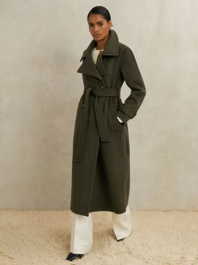 Reiss Khaki Atelier Wool Belted Blindseam Coat In Green
