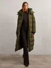 Reiss Colette Quilted Longline Puffer Jacket In Green