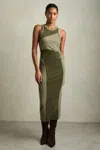 Reiss Khaki Colourblock Jersey Bodycon Dress In Khaki