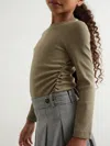 Reiss Khaki Cotton Ruched Long-sleeve T-shirt With Stretch In Brown