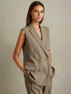 Reiss Khaki Double Breasted Longline Suit Waistcoat