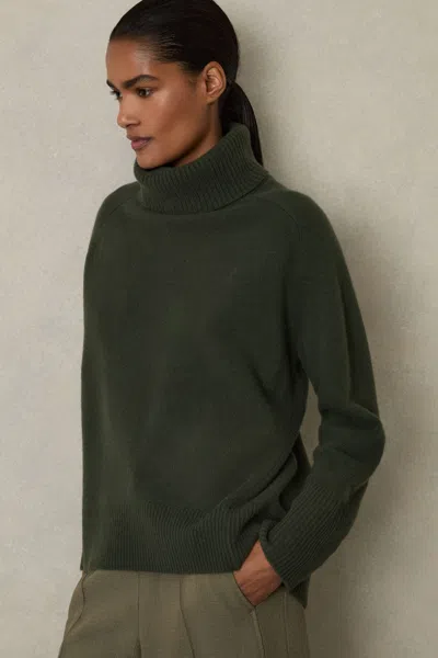 Reiss Khaki Wool Cashmere Roll Neck Jumper In Brown