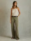Reiss Khaki Garment Dyed Wide Leg Trousers