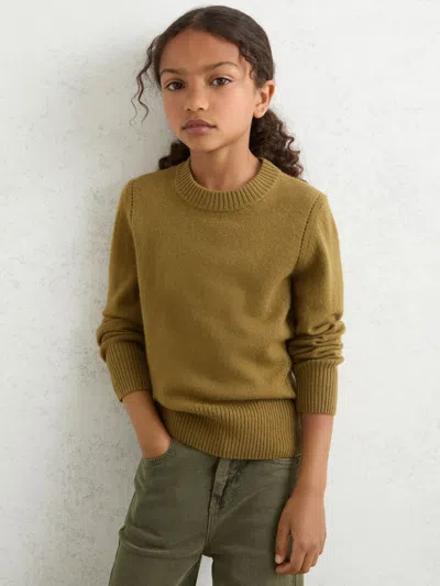 Reiss Khaki Green Anya 3-9 Yrs Wool-blend Open-stitch Jumper With Cashmere