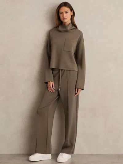 Reiss Khaki Green Bernie Petite Premium Interlock Wide-leg Joggers In Brown