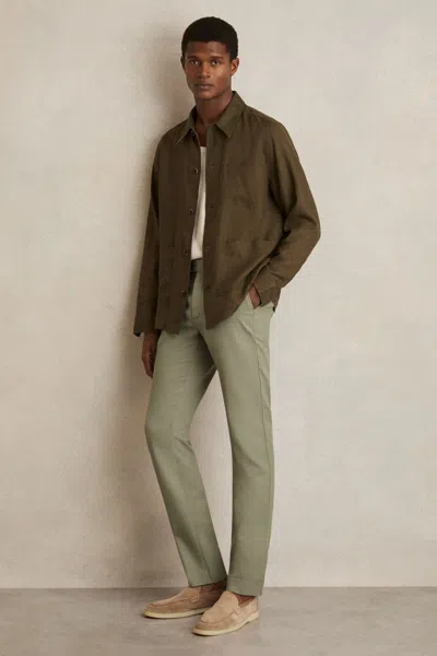 Reiss Khaki Green Cotton-piqué Slim-fit Chinos