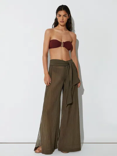 Reiss Khaki Green Cotton-blend Plissé Resort Trousers