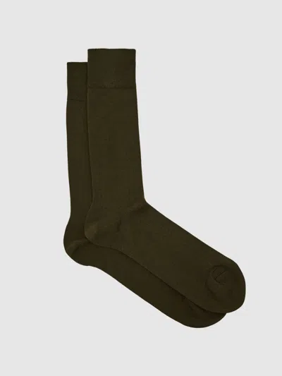 Reiss Khaki Green Fela Cotton-blend Ribbed Socks