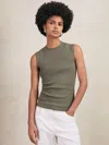 Reiss Womens Khaki Green Trudy Ruched Stretch-cotton Vest Top In Green