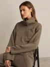 Reiss Khaki Green Interlock Jersey Funnel Neck Sweatshirt In Green