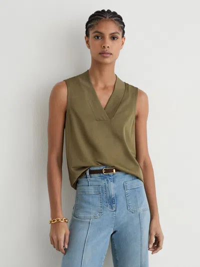 Reiss Khaki Green Jersey V-neck Vest