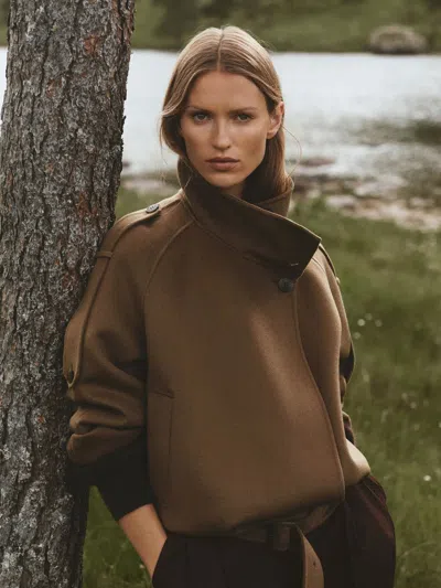 Reiss Khaki Green Lea Coat In Brown