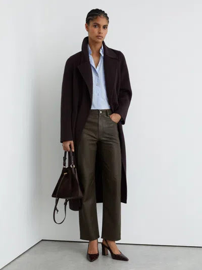 Reiss Khaki Green Leather Slim-leg Trousers