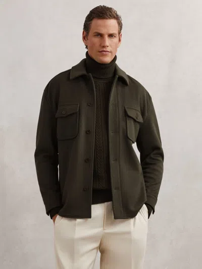 Reiss Khaki Green Wool-blend Twin-pocket Overshirt