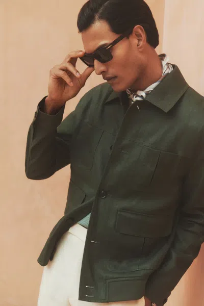 Reiss Khaki Green Linen Four-pocket Jacket