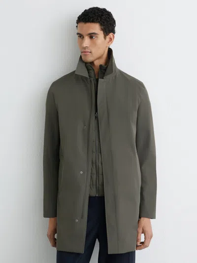 Reiss Khaki Green Hybrid Removable Funnel Neck Overcoat