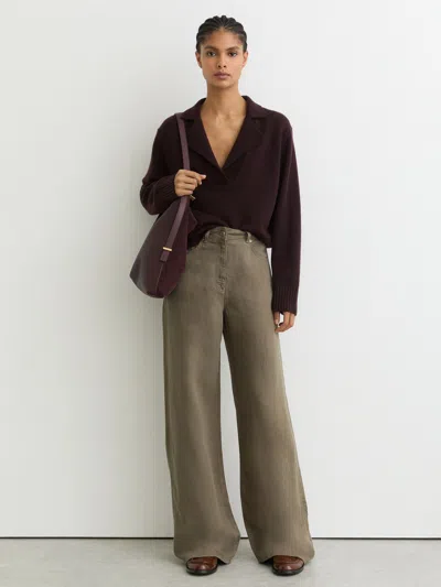 Reiss Womens Khaki Green Carmen Wide-leg Linen-blend Trousers