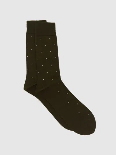 Reiss Khaki Green Mario Spot Mercerised Cotton-blend Polka-dot Socks