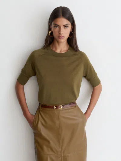 Reiss Khaki Green Merino Wool Crew-neck T-shirt