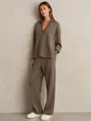 Reiss Khaki Green Modal-blend Interlock Wide-leg Joggers In Brown