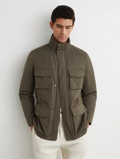 Reiss Khaki Green Oswald Cotton-blend Padded Four-pocket Jacket In Brown