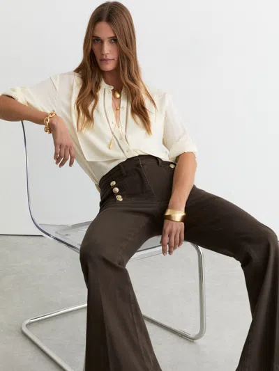 Reiss Khaki Green Petite Button-detail High-rise Flared Jeans In White