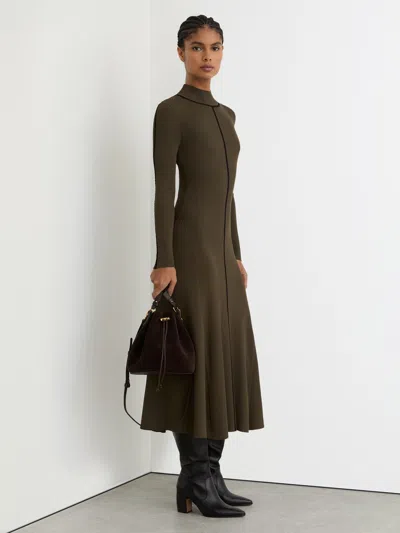 Reiss Khaki Green Petite Contrast-stitch Knitted Midi Dress