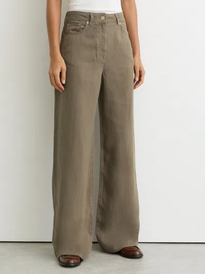 Reiss Khaki Green Petite Lyocell-linen Wide-leg Trousers