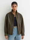 Reiss Khaki Green Petite Oversize Grained-leather Bomber Jacket